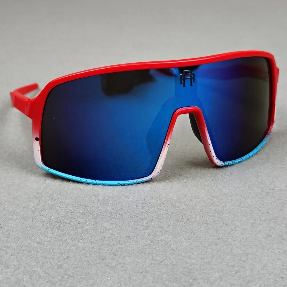 Rebel Reaper Sunglasses Blue Tint Sutro Style Wrap UV400 Red Frame Surf NEW